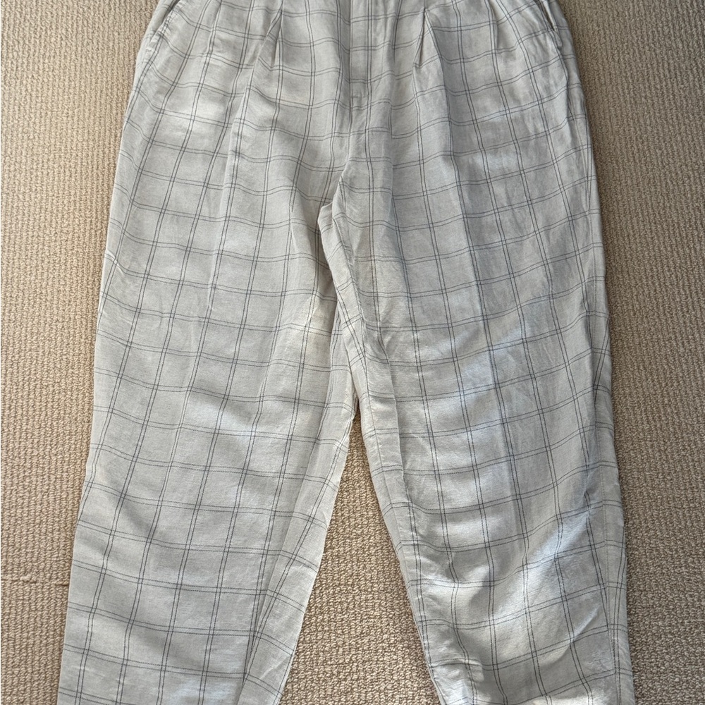 Madewell New With Tag Beige Linen Plaid Trousers